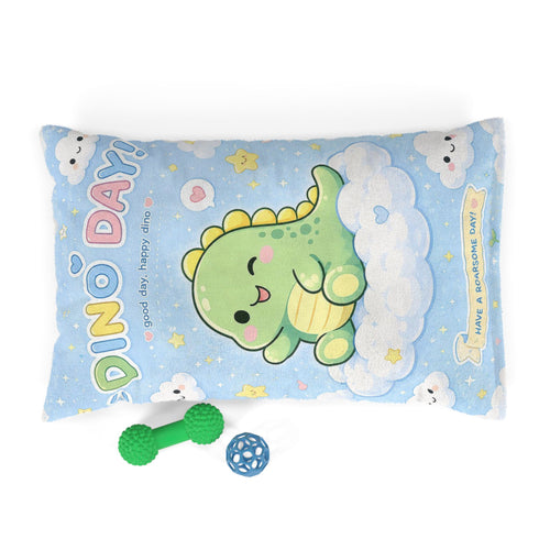 Kawaii Cloud & Dino Pet Bed — Soft Blue Plush Pillow for Dogs & Cats
