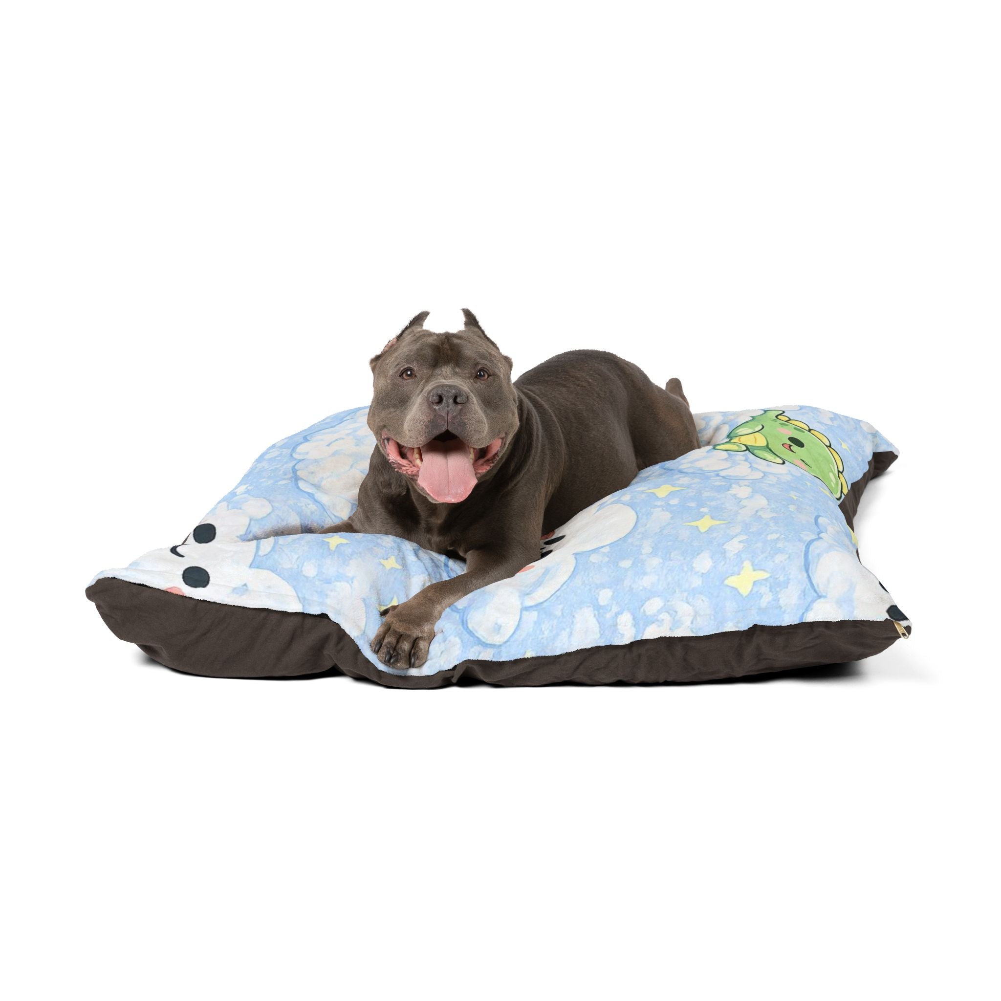 Kawaii Cloud & Dino Pet Bed — Soft Blue Plush Pillow for Dogs & Cats