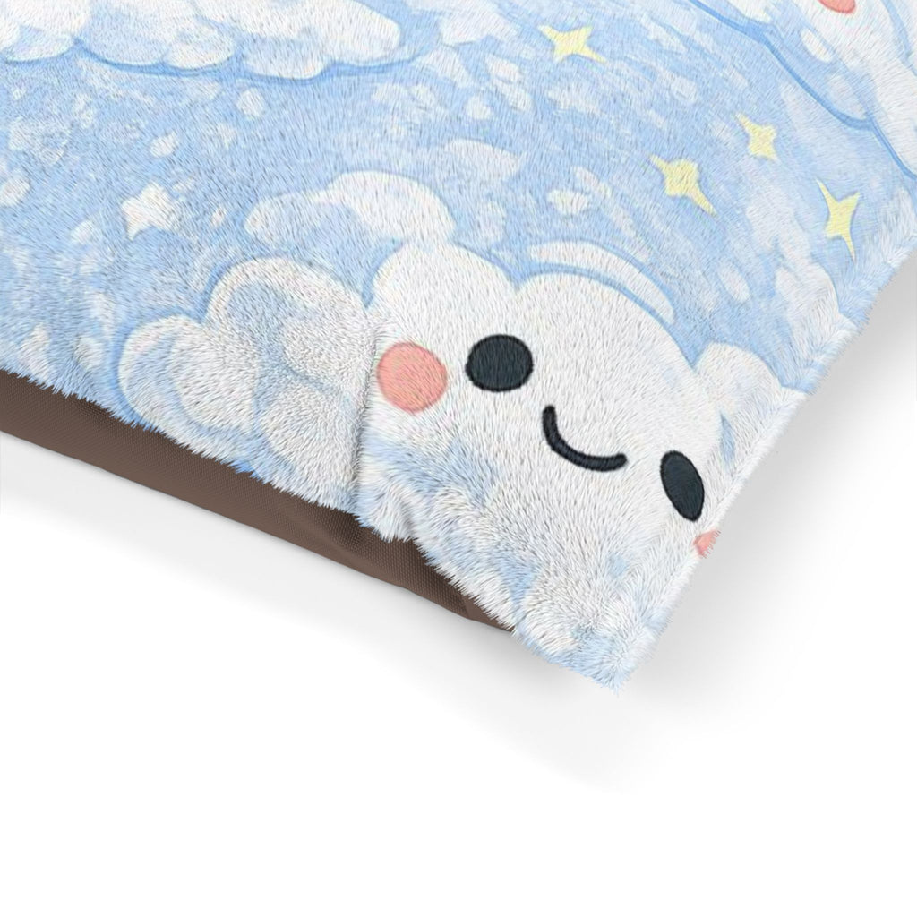 Kawaii Cloud & Dino Pet Bed — Soft Blue Plush Pillow for Dogs & Cats