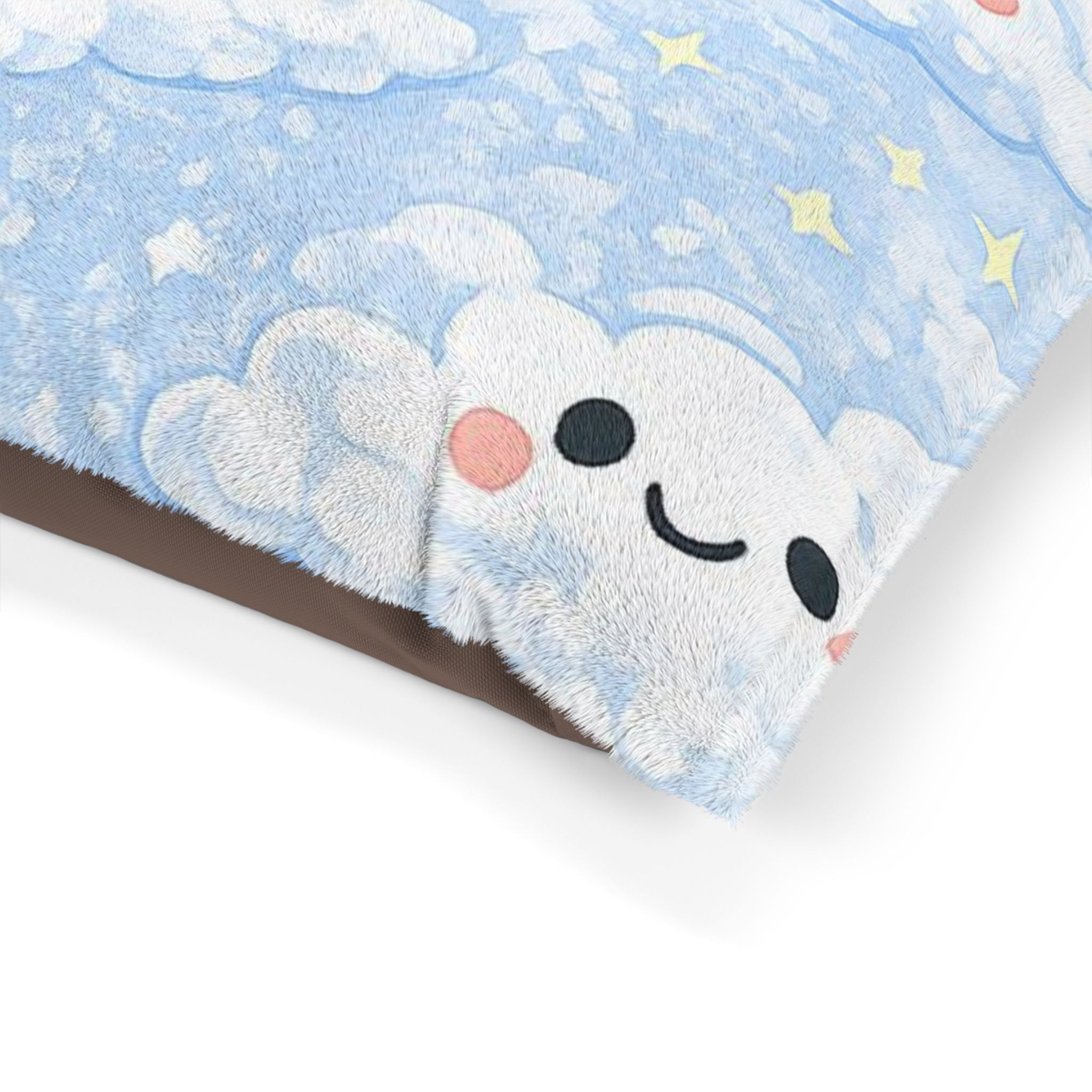 Kawaii Cloud & Dino Pet Bed — Soft Blue Plush Pillow for Dogs & Cats