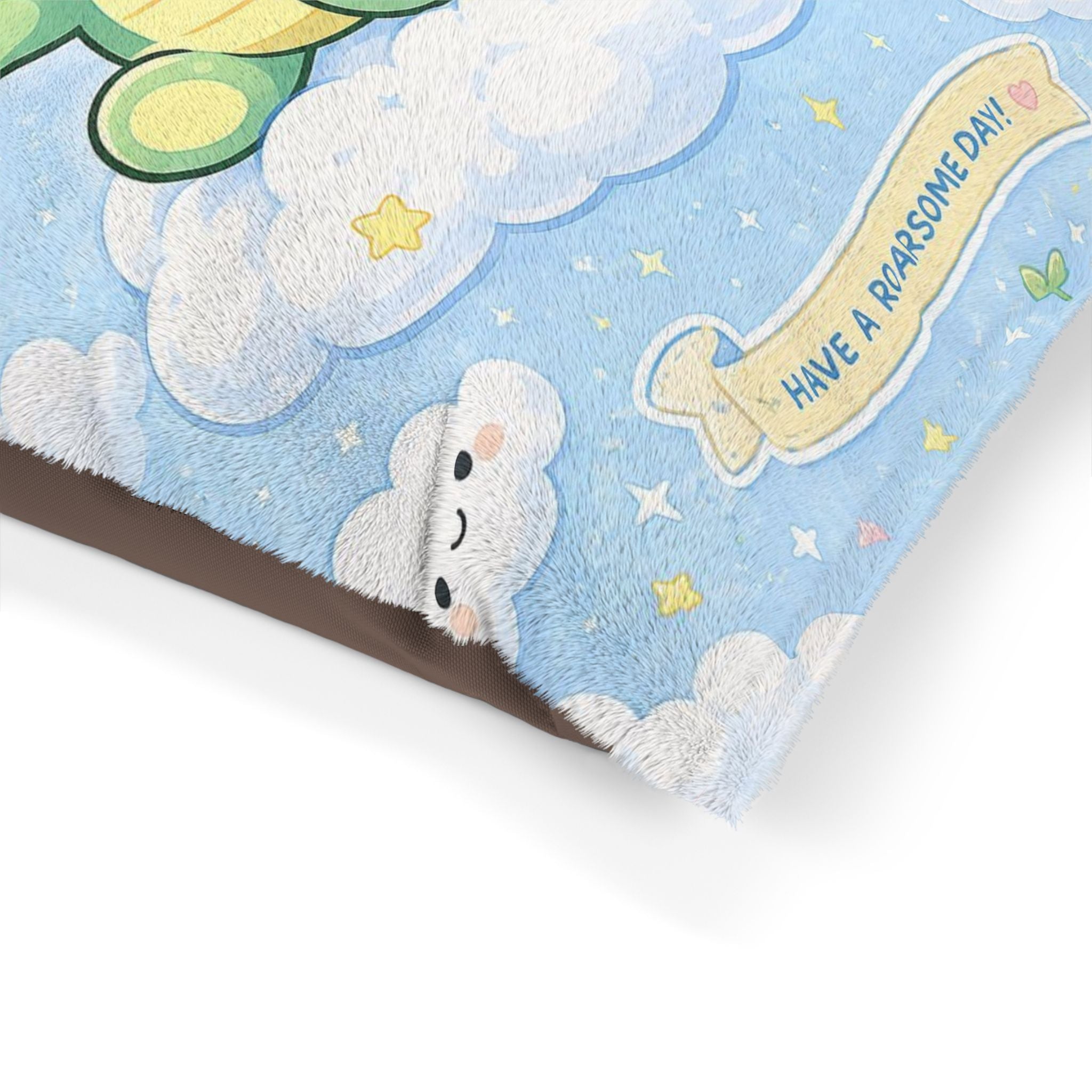 Kawaii Cloud & Dino Pet Bed — Soft Blue Plush Pillow for Dogs & Cats
