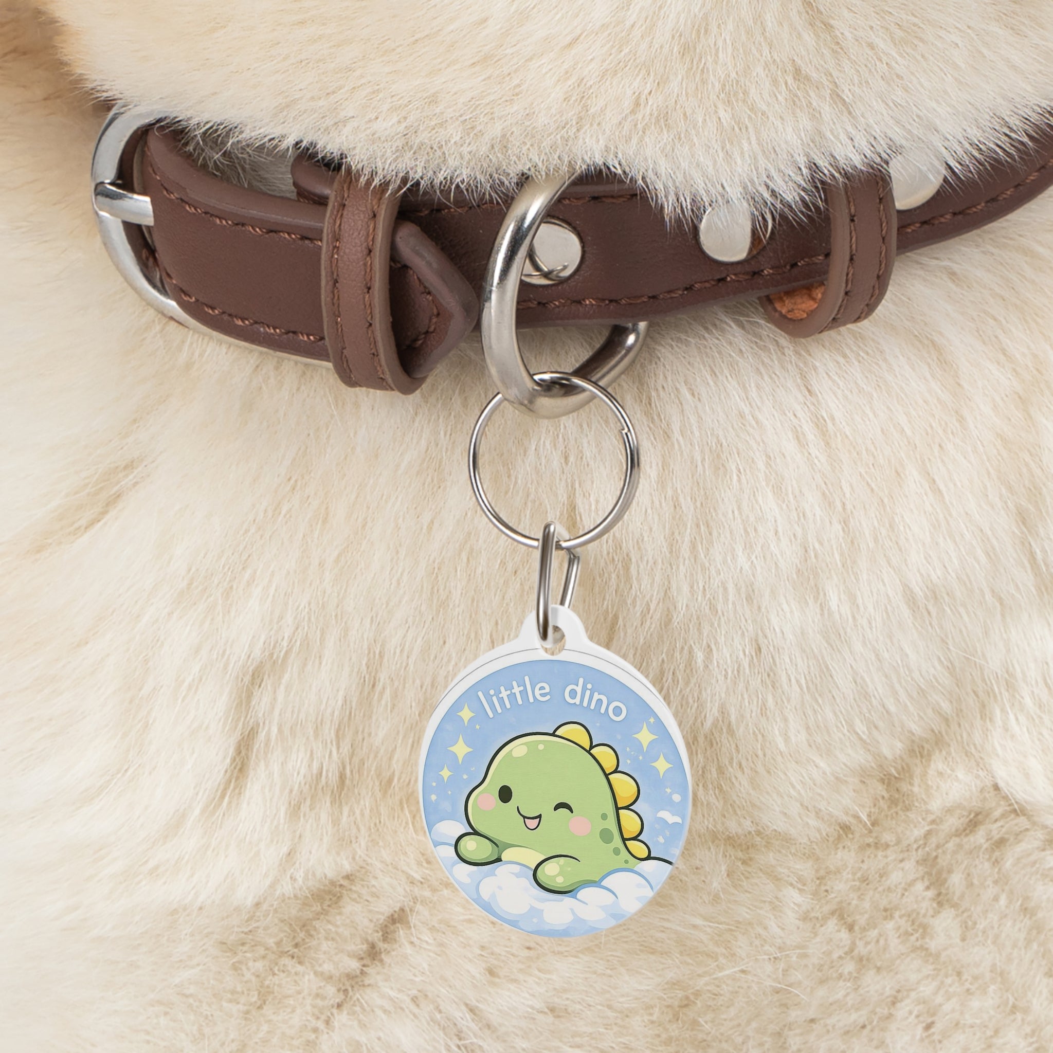 Kawaii Little Dino Pet Tag — Cute 'Little Dino' ID Collar Charm