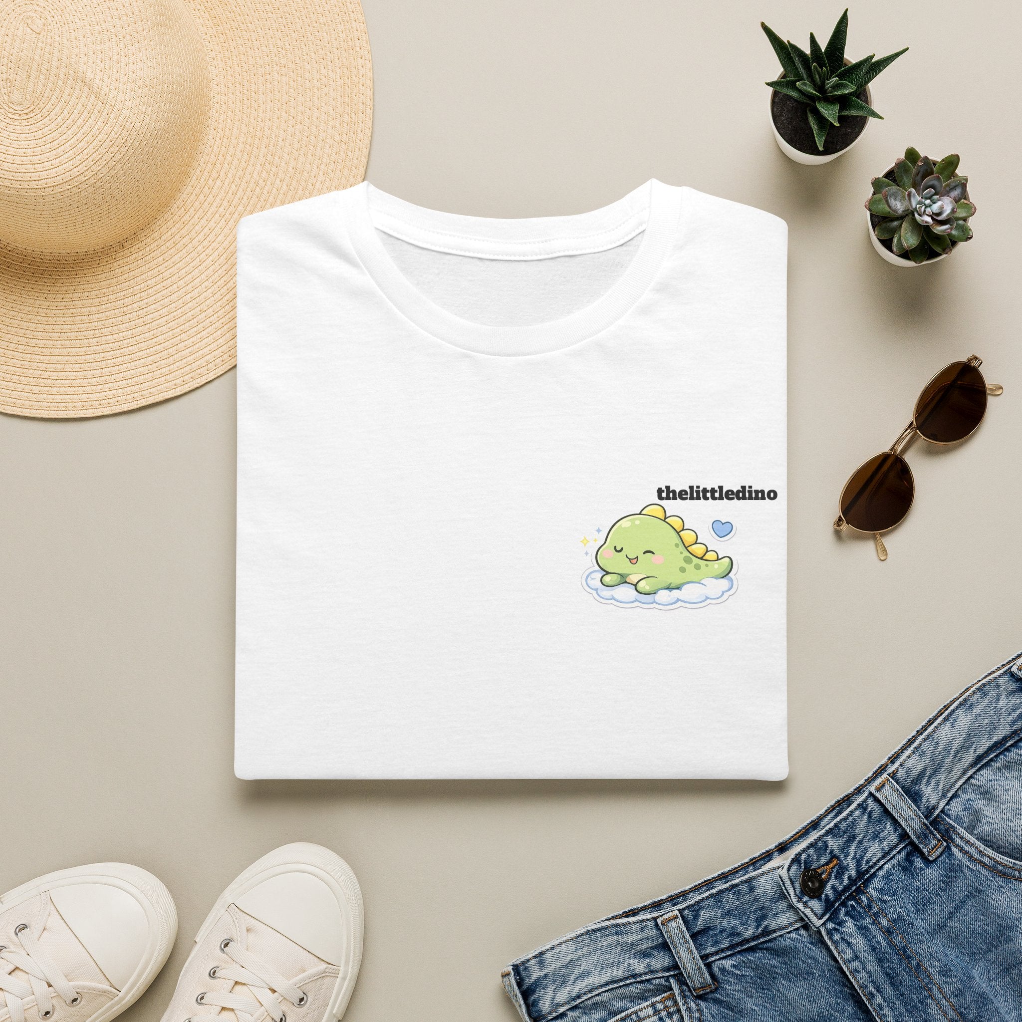 T-Shirt — Cute ‘thelittle dino’ Pocket Graphic Tee, Pastel Dino Design